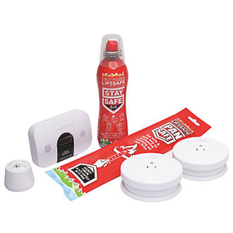 Image of LifeSafe Technologies StaySafe HomeSafe Plus Fire Extinguisher & Alarm Set 6 Pieces 