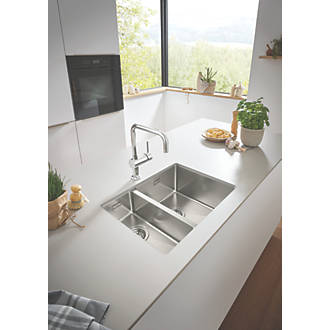 Image of Grohe K700U Right Handed 1.5 Bowl Stainless Steel Undermount Sink 595mm x 450mm 