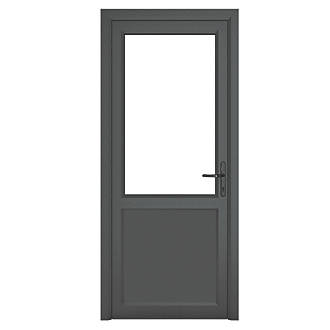 Image of Crystal 1-Panel 1-Clear Light Left-Hand Opening Anthracite Grey uPVC Back Door 2090mm x 890mm 