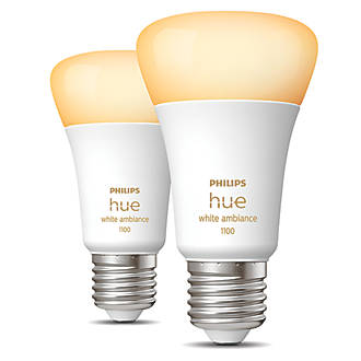 Image of Philips Hue White Ambiance Bluetooth ES A19 LED Smart Light Bulb 8.5W 806lm 2 Pack 