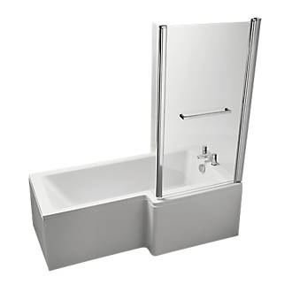 Image of Ideal Standard Giovo Cube L-Shape Shower Bath Right-Hand Acrylic No Tap Holes 1700mm 
