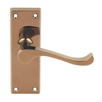 Image of Carlisle Brass Victorian Scroll Latch Lever on Backplate Latch Door Handles Pair Polished Copper 