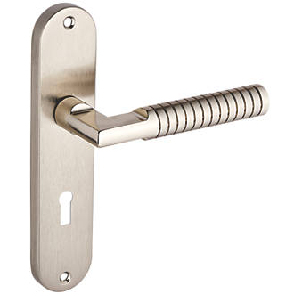 Image of Smith & Locke Studland Fire Rated Lever Lock Door Handle Pair Chrome / Brushed Nickel 