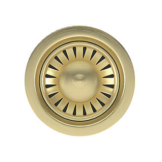 Image of ETAL Sink Strainer Waste with Overflow & Cover Plate Brushed Brass 90mm 