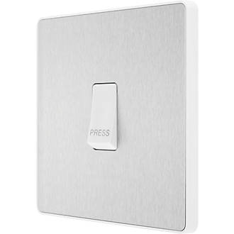 Image of British General Evolve 10A 1-Gang 1-Way Bell Push Switch Brushed Steel with White Inserts 