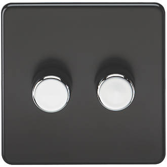 Image of Knightsbridge 2-Gang 2-Way LED Dimmer Switch with Chrome Buttons Matt Black 