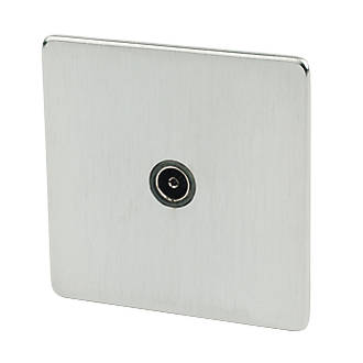 Image of Crabtree Platinum 1-Gang Female Coaxial TV Socket Satin Chrome with Black Inserts 