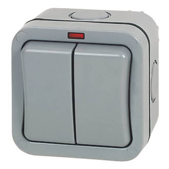 Image of British General IP66 20A 2-Gang 2-Way Weatherproof Outdoor Switch with Neon 