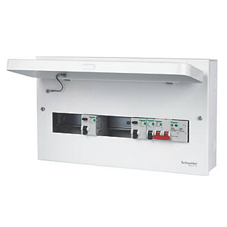 Image of Schneider Electric Easy9 Compact 18-Module 9-Way Part-Populated High Integrity Dual RCD Consumer Unit with SPD 
