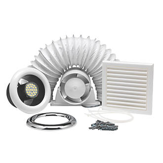 Image of Xpelair Airline ALL100 4" Axial Inline Bathroom Shower Extractor Fan Kit With LED Light White / Chrome 220-240V 