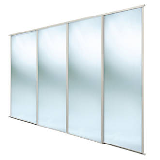 Image of Spacepro Classic 4-Door Sliding Wardrobe Door Kit Cashmere Frame Mirror Panel 2370mm x 2260mm 