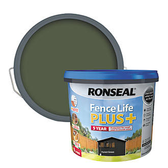 Image of Ronseal Fence Life Plus Shed & Fence Treatment Forest Green 9Ltr 