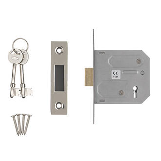 Image of Smith & Locke Fire Rated 3 Lever Nickel-Plated 3-Lever Mortice Deadlock 76mm Case - 57mm Backset 