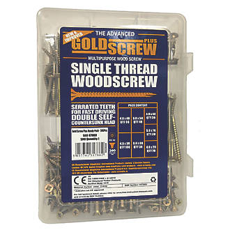 Image of Goldscrew Plus PZ Double-Countersunk Single-Thread Multipurpose Trade Pack 380 Pieces 