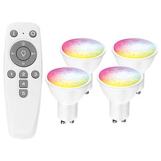 Image of Aurora Aone GU10 RGB & White LED Bluetooth Light Bulbs with Remote 5W 300lm 5 Piece Set 