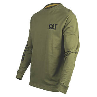 Image of CAT Trademark Banner Long Sleeve T-Shirt Chive Medium 38-40" Chest 
