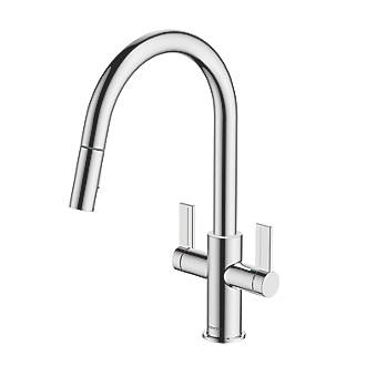 Image of Clearwater Kira KIR30CP Double Lever Tap with Twin Spray Pull-Out Chrome 