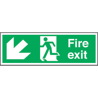 Image of Non Photoluminescent "Fire Exit" Down Left Arrow Signs 150mm x 450mm 50 Pack 