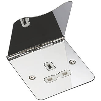 Image of Knightsbridge FPR7UPCW 13A 1-Gang Unswitched Floor Socket Polished Chrome with White Inserts 