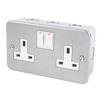 Image of 13A 2-Gang SP Switched Metal Clad Socket with White Inserts 
