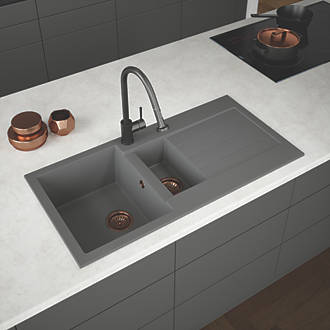 Image of ETAL Comite 1.5 Bowl Composite Kitchen Sink Grey Reversible 1000mm x 500mm 