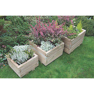 Image of Forest Kendal Square Planter Set Natural Wood 500mm x 500mm x 330mm 3 Pieces 