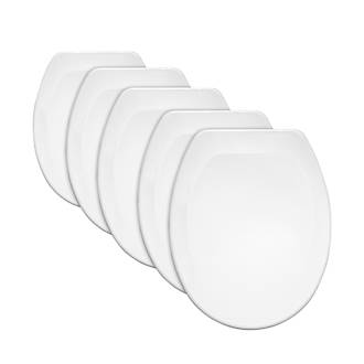Image of Bemis Jersey Trade Pack Standard Closing Toilet Seats Thermoplastic White 5 Pack 