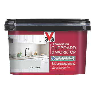 Image of V33 Renovation Cupboard & Worktop Paint Satin Soft Grey 2Ltr 