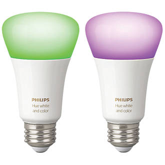 Image of Philips Hue White & Colour Ambience LED GLS ES Smart Bulb Colour-Changing 9.5W 806Lm 2 Pack 