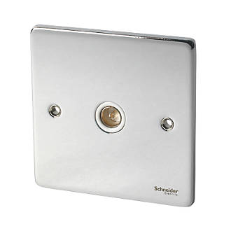 Image of Schneider Electric Ultimate Low Profile 1-Gang Coaxial TV Socket Polished Chrome with White Inserts 