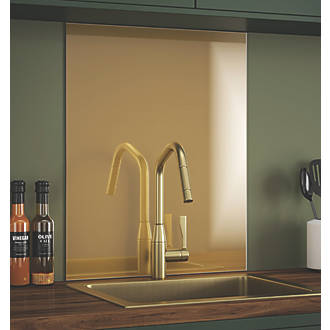 Image of Splashback Brass Self-Adhesive Glass Kitchen Splashback 600mm x 750mm x 6mm 