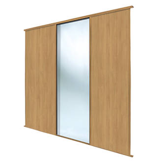 Image of Spacepro Classic 3-Door Sliding Wardrobe Door Kit Oak Frame Oak / Mirror Panel 2672mm x 2260mm 