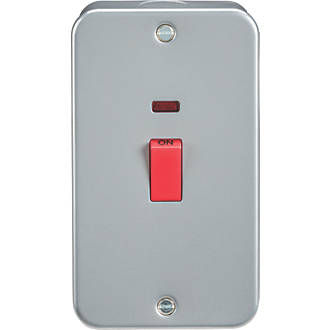 Image of Knightsbridge 45A 2-Gang DP Metal Clad Cooker Switch with LED with White Inserts 