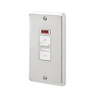 Image of MK Contoura 50A 2-Gang DP Control Switch Brushed Stainless Steel with Neon with White Inserts 