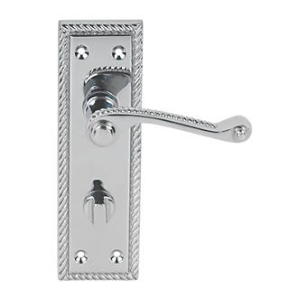 Image of Smith & Locke Long Backplate Georgian Scroll Fire Rated WC Door Handles Pair Polished Chrome 