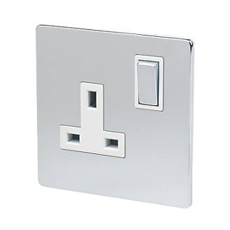 Image of LAP 13A 1-Gang DP Switched Plug Socket Brushed Chrome with White Inserts 
