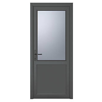Image of Crystal 1-Panel 1-Obscure Light Right-Hand Opening Anthracite Grey uPVC Back Door 2090mm x 840mm 
