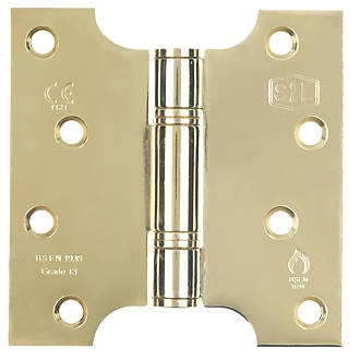 Image of Smith & Locke Electro Brass Grade 13 Fire Rated Parliament Hinges 102mm x 102mm 2 Pack 