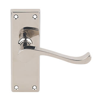 Image of Carlisle Brass Victorian Scroll Latch Lever on Backplate Latch Door Handles Pair Polished Nickel 