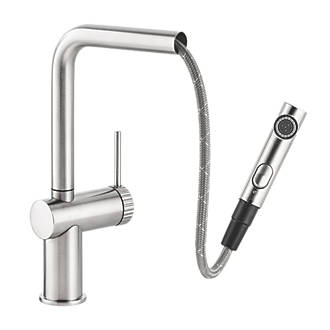 Image of Abode Fraction Pull-Out Spray Mono Mixer Kitchen Tap Brushed Nickel 