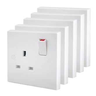 Image of British General 900 Series 13A 1-Gang SP Switched Plug Socket White 5 Pack 