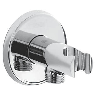 Image of Bristan Easyfit Contemporary Round Shower Wall Outlet with Handset Holder Bracket Chrome 80mm 