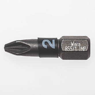 Image of Wera Impaktor 1/4" 25mm Hex Shank PZ2 Diamon-Coated Screwdriver Bits 5 Pack 