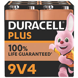 Image of Duracell Plus 9V Alkaline Batteries 4 Pack 
