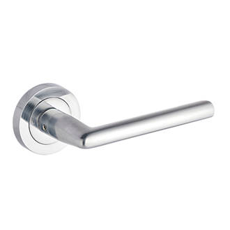 Image of Smith & Locke Crane Fire Rated Lever on Rose Door Handles Pair Satin Chrome 