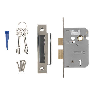 Image of Smith & Locke Fire Rated 3 Lever Nickel-Plated Mortice Sashlock 65mm Case - 44mm Backset 