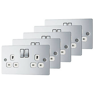 Image of LAP 13A 2-Gang DP Switched Plug Socket Polished Chrome with White Inserts 5 Pack 