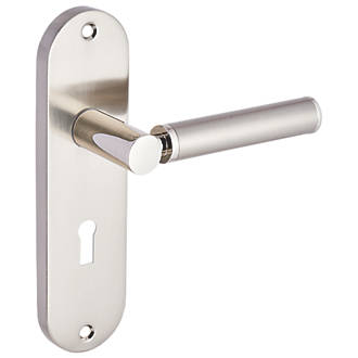 Image of Smith & Locke Lyme Fire Rated Lever Lock Door Handle Pair Chrome / Brushed Nickel 