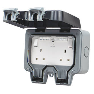 Image of British General IP66 13A 2-Gang SP Weatherproof Outdoor Switched Wi-Fi Extender Socket 