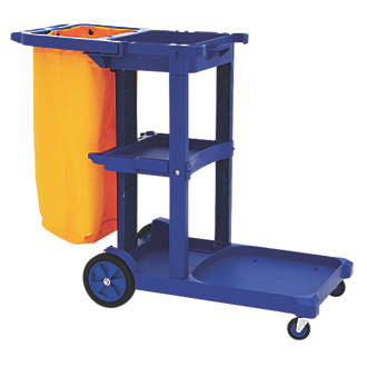 Image of Blue 3-Shelf Cleaning Trolley with Bag 